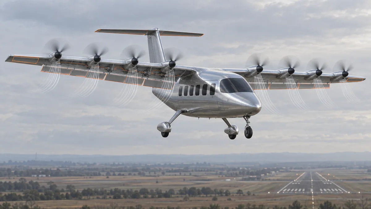 AI-generated illustration of an aircraft with distributed electric propulsion